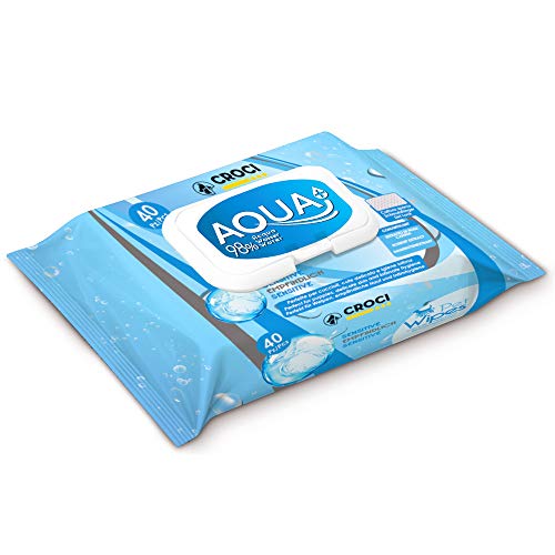 Croci Toallitas Sensitivas para Perros y Gatos, 40 Unidades, 99,9% de Agua purificada/sin Perfume