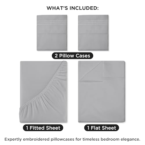 Image of ROYALE LINENS 4 Piece Full Sheets Set - Soft Brushed 1800 Microfiber Bedding - 1 Fitted and 1 Flat Sheet, 2 Pillow Cases - Wrinkle Free & Fade Resistant - Hotel Luxury Bed Sheets Set (Silver, Full)