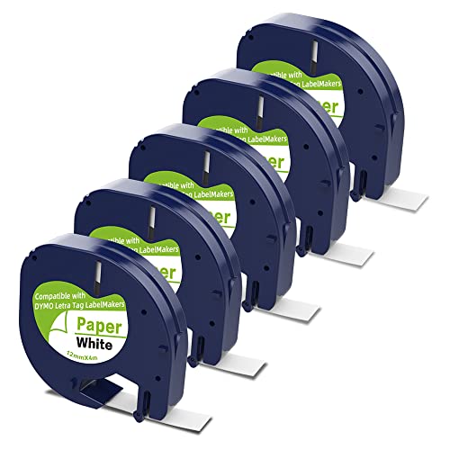 P PUTY Paper Tape Replacement for Dymo Letratag Refills 12mm x 4m 1/2 x 13 White 91330 10697 Self-Adhesive Label Maker Refill for DYMO Letratag LT-100H LT-100T Handheld Label Maker