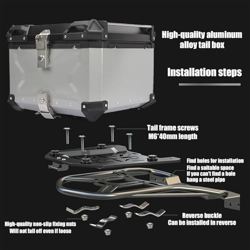 Coffre de moto verrouillable pour bagages 65L protégeant votre casque B - 6