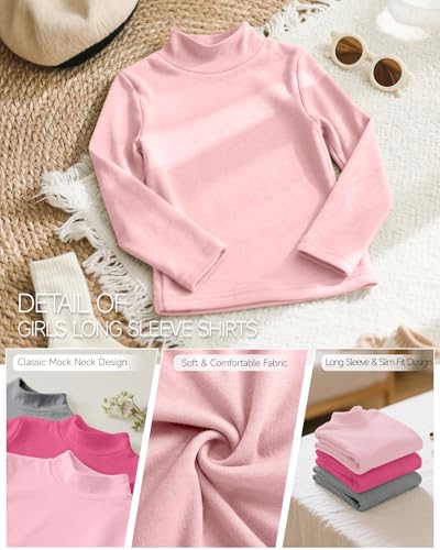 3 Pack Girls' Mock Turtleneck Long Sleeve T-Shirt Kids Warm Soft Tops Slim Fit Basic Layer Fall Winter Tees4
