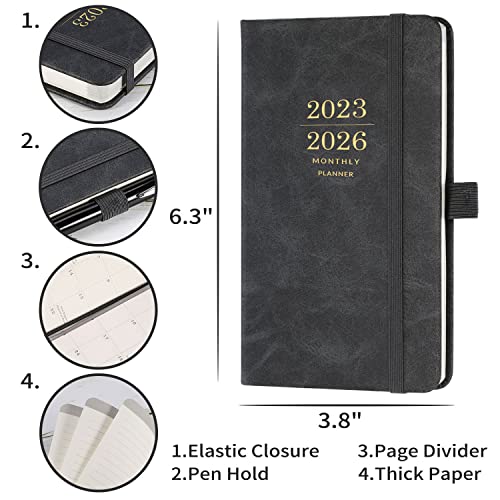 2023-2026 Monthly Pocket Planner/Calendar - Three Year Monthly Pocket Planner/Calendar From Jul 2023 - Jun 2026 With Pen Holder, 3.8" X 6.3", 36 Months, Inner Pocket And 63 Notes Pages, Gray #TOP2