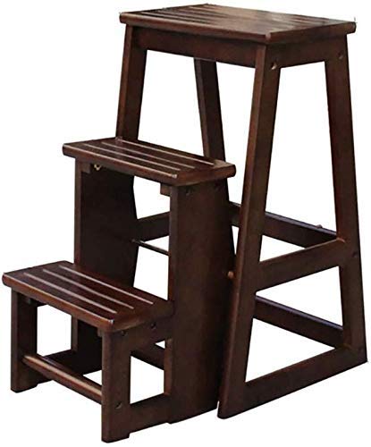 Escalera plegable de madera para cocina y salón con estante de doble propósito