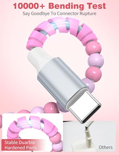 Image of USB C to USB C Cable 3FT,60W Fast Charging Beaded Charger Cord for iPhone 17 16 15 Pro Max /iPad Air 11th 10 for Samsung S26 S25 Ultra S24 S23 A16 /Android Phone Charger Cord Cute Girls Women,Light-Pink