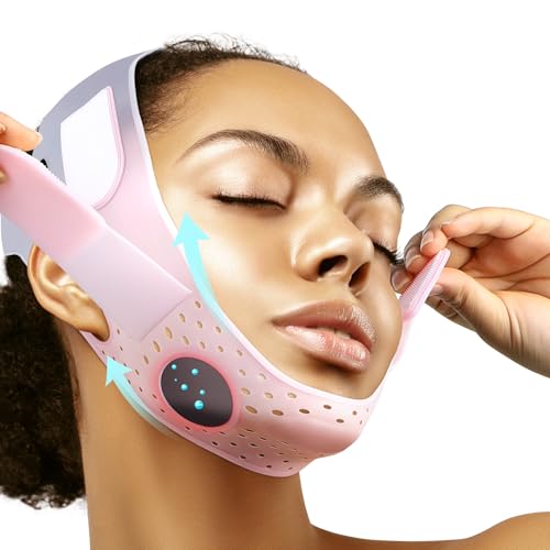 Face Slimming Belt, Pink Anti-Aging Facial Lifting Device for Double Chin Reduction, Wearable During Sleep, Exercise and Work
