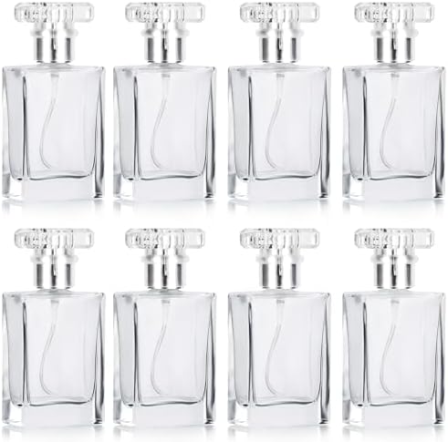 BELLE VOUS 30ml/1オンス 空の詰め替え可能な香水透明ガラスアトマイザースプレーボトル (8パック) - シルバーミストポンプ付き透明スクエアボトル - 旅行、エッセンシャルオイル、アフターシェーブ、ケルンにポータブル