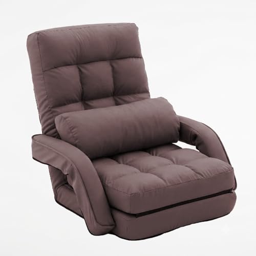 Image of Floor Chair for Adults with Back Support, 14-Position Adjustable Floor Sofa with Pillow & Armrests, Faux Leather Floor Lounger Chair for Gaming, Reading & Living Room (Brown)