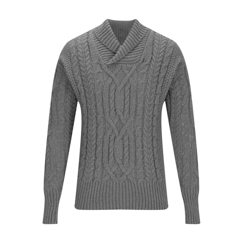 Twisted Knit Sweaters for Men Vintage Chunky Cable Sweater Long Sleeve Shawl Collar Pullover Slim Active Jumper Tops2