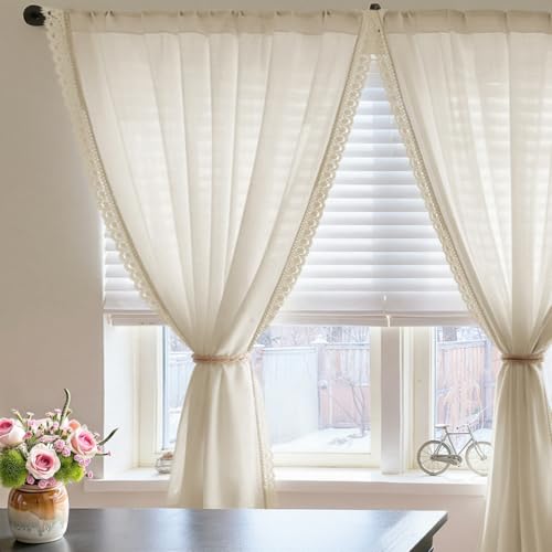 jinchan Linen & Polyester Blend Beige Curtains 84 Inch Length 2 Panels Curtains with Lace Trim for Living Room Rustic Farmhouse Curtain Rod Pocket Back Tab Light Bedroom Window Curtain Set jinchan Linen & Polyester Blend Beige Curtains 84 Inch Length 2 Panels Curtains with Lace Trim for Living Room Rustic Farmhouse Curtain Rod Pocket Back Tab Light Bedroom Window Curtain Set