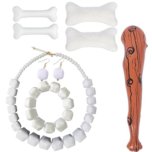 Costume d'âge de pierre 8 pièces pour femme avec os et queue