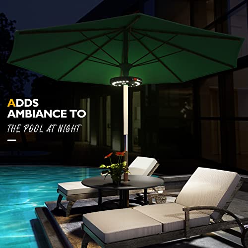 Image of Eletorot 2pcs Rechargeable Patio Umbrella Lights Outdoor Decor for Garden | 28 White LED 3 Lighting Modes for Patio Table 1.25-1.9inch Pole Light, Patio Lighting Pool Accessories, Backyard Light