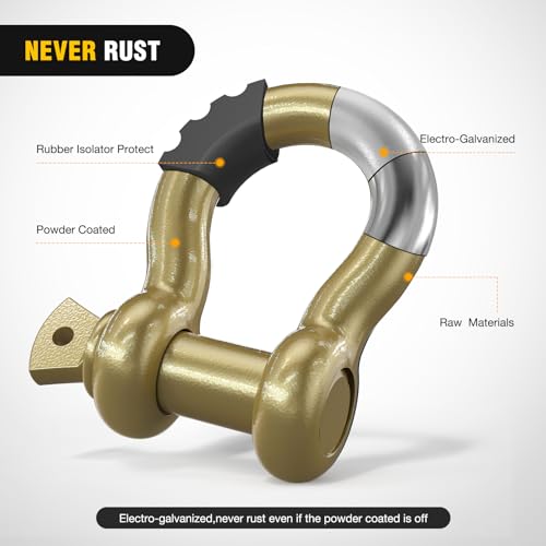 Image of Nilight 2 Pack 3 /4 inch D-Ring Shackle with 7 /8 inch Screw Pin 41,887lbs Break Strength, Heavy Duty Off Road Recovery Shackle with Isolators Washers for Use with Tow Strap, Winch, Off-Road Truck Vehicle