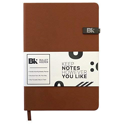 Bullet Keeper - Daily Weekly Monthly Planner - Undated Student/School/Work Schedule Planner - A5 Dot Grid Notebook - Hardcover Leather Personal Organizer - 52 Week - 5.8 x 8.3