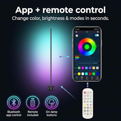Image of DeeprBling LED Floor Lamp, 165 cm RGB Dimmable Floor Lamp with Remote Control and Bluetooth APP, 16 Million Colours, Music Sync and Timer, DIY Mode (Multicolored)