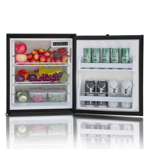 Techomey 2.2 Cu.Ft Mini Refrigerator, 12/24V 60L RV Refrigerator with Anti-Shock & Shake, LED light, Reversible Door, Mini Fridge for Car, Van, Boat, Camping, Truck, Black