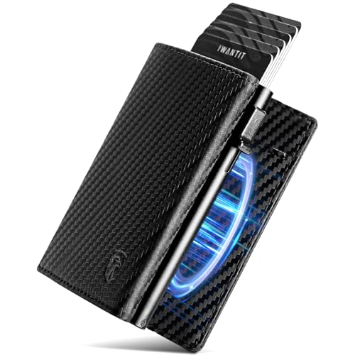 iwantit Finest Full Grain Leather Wallets for Men, Trifold Pop up Minimalist Smart Wallet, Credit Card Holder, Front Pocket Slim Wallet, RFID Blocking, ID Window