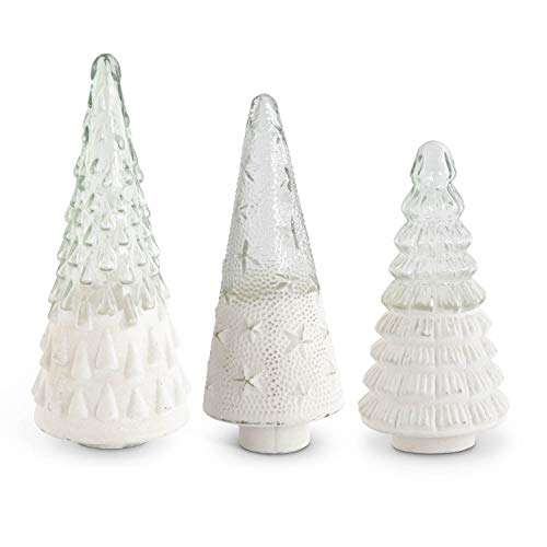 K&K Interiors 54460A, Set of 3 Embossed Frosted Clear Glass Trees (Grad Sizes)
