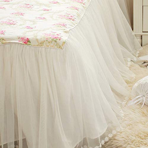 LELVA Dust Ruffled Bed Skirts King Size Wrap Around Lace Bed Ruffle with Platform 18 inch Deep Drop Cotton Floral Girls Bed Sheets White