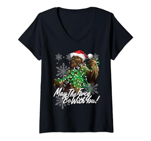T-shirt Noël Chewie Star Wars col en V cadeau idéal femme geek