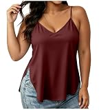 Camiseta de tirantes finos para mujer, cuello de pico, con tirantes ajustables, tallas grandes, camisola de verano, informal, sin mangas, camiseta holgada, con abertura, Vino, 4XL