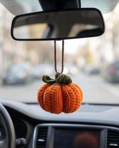 Crochet Pumpkin Car Mirror Hanging Ornament and Home Decor image 2