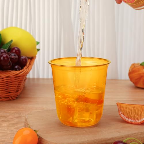 Xuelimei 50pcs 12oz Disposable Stemless Glasses,PET Disposable Drinking Cups,Cold Party Clear Plastic Wine Glasses for Parties Birthday,Wedding,Meeting,Christmas Party Supplies. (Orange) by Xuelimei - Image 6