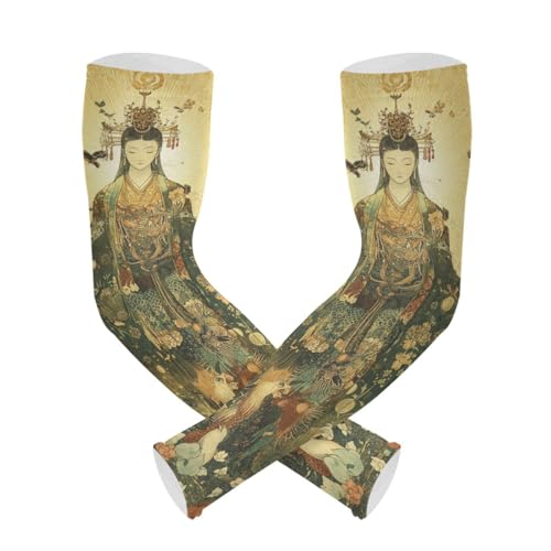 WDdZzyy Manicotti di raffreddamento giapponesi con fori per il pollice, 1 paio di braccia di protezione solare UV per donne basket golf, Divinità giapponese, Taglia unica