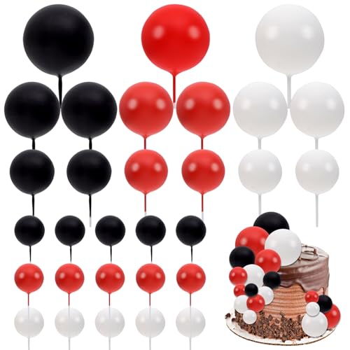 30 bolas para decoración de tartas, decoración de tartas de boda, decoración para tartas (negro, blanco y rojo)