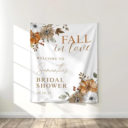 Rustic Autumn Bridal Shower Tapestry with Elegant Fall Floral Design,