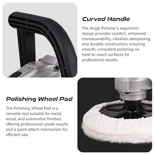 Image of Deli DL-PG180-E1 1200W Angle Polisher 180mm Corded Electric Heavy Duty with 800-3600 RPM 6 Geared Speed Adjustment Spindle Lock & Auxilary Handle