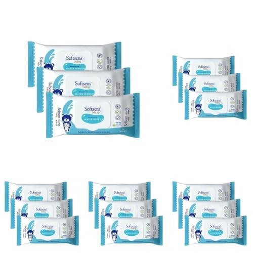 Image of Softsens Baby 99.9% Pure Water Wipes | Pure Aloe Vera Extract with Lid Wipes For Babies (Pack of 15)