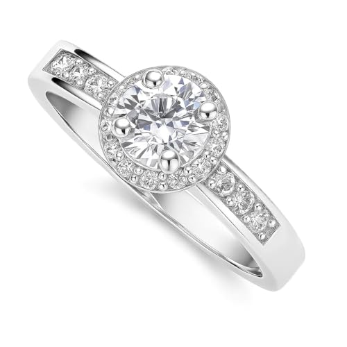 FAIRY COUPLE Halo CZ Ring for Women – Looks Like Real Diamond, Sparkly Promise Ring, Fake Engagement Ring, Birthday & Everyday Gift, Fashion Jewelry R672