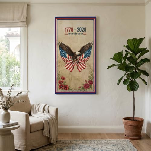 Wood Canvas Wall Art, Anniversary USA Flag Large Wall Decor