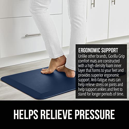 Image of GORILLA GRIP Cushioned Antifatigue Kitchen Mat for Floor, 70x24, Navy | 3 /4 Inch Thick Ergonomic Office Standing Desk Mats, Waterproof and Stain Resistant Pebbled Top, Supportive Padded Foam Rug