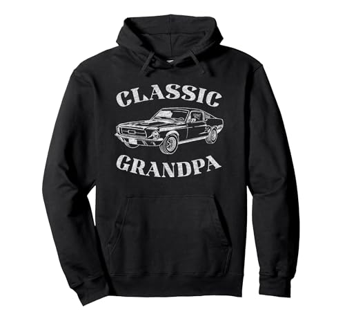Funny Grandpa Classic Car Graphic Pullover Hoodie, Adult Unisex, Black, Large