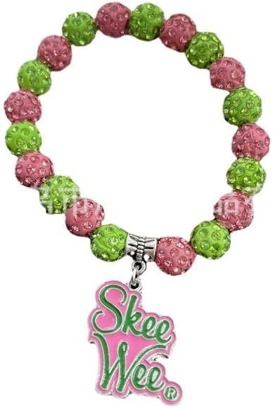Image of Graduation Sorority Bracelet Pink and Green Bead Bracelet Alpha.K.A Greek Paraphernalia Sorority Jewelry