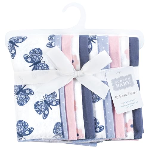 Image of Hudson Baby Unisex Baby Cotton Flannel Burp Cloths 10-Pack, Beautiful Butterfly, One Size