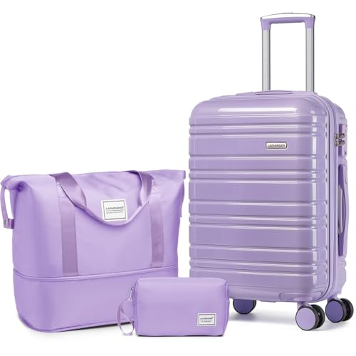 Image of LARVENDER Carry on Luggage 22x14x9 Airline Approved, 20 Inch Hardside Suitcase with Wheels TSA Lock, PC+ABS Lightweight Travel Luggage Sets for Women, Glossy Lavender, 3 Piece Set