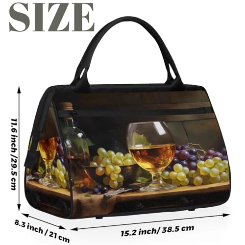 Overnight Weekender Bag for Women Men Oil Painting Table Grape Waterproof Carry On Travel Duffel Bags with Zipper Lightweight Sports Gym Bag Luggage Workout Handle Bags for Traveling Yoga Camping2