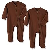 Eleven's Kingdom Baby Pajamas 0-3 Months Brown Cotton Baby Boy Sleeper Sleepers PJs with Mitten Cuffs,2 Way Zipper Baby Boy Clothes Onesie Footies Infant Sleep and Play Brown 0-3 Months