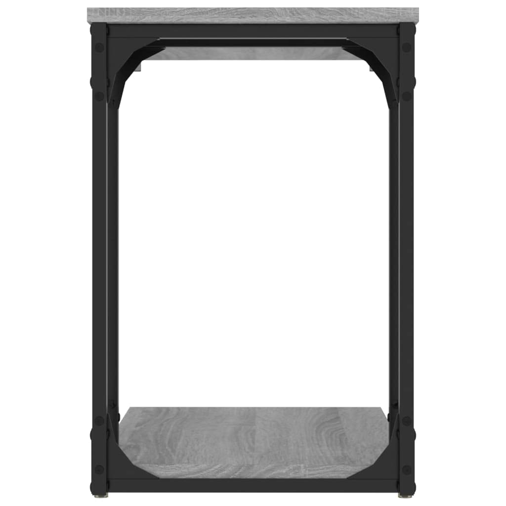 Mesa auxiliar en forma de C gris Sonoma 50 x 35 x 52 cm – Mesa de sofá robusta con estructura de metal y estante – Mesa de centro pequeña para salón, dormitorio, estudio – Diseño industrial