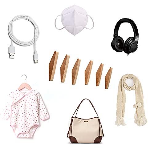 Duuo Wood Wall Hooks, 6 Pack Oak Coat Hooks Minimalist Design Heavy Duty Robe Hook Wall Mounted Rustic Wooden Hooks Clothes Hanger Hat Rack Hooks For Hanging Bathroom Towels. (Oak 6Hook) #TOP6