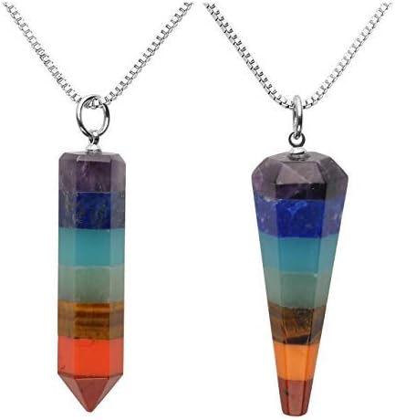 2pcs 7 Chakra Necklace Energy Healing Crystal Yoga Necklace for Women Dowsing Divination Pendulum Gemstone Pendant