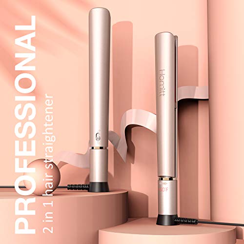 Homitt Professional Salon Hair Straightene and Curler Negative Ions, Ceramic Flat Iron for Hair with Dual Voltage &LCD 250°F-450°F, 3D Floating Plates Twist Straightening Iron for All Hair Style