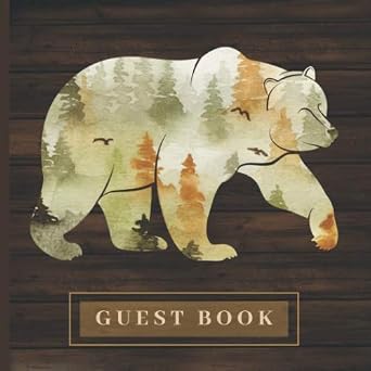Guest Book Log Cabin Rentals Visitor Book For Messages And Feedback / Mountain Vacation Holiday Home, Airbnb And Guesthouses / Watercolour Bear