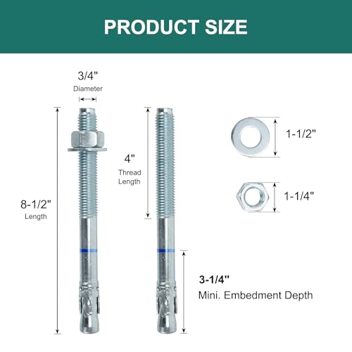3434 x 8-1234 concrete anchors 10 pack 34 inch wedge anchors bolts zinc plated