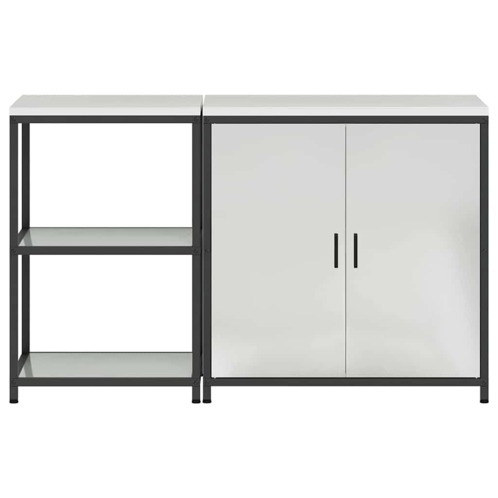 2-częściowy zestaw do przechowywania w kuchni, srebrna szafka ze stali ocynkowanej, uniwersalna kredens, szafka na zapasy 150 x 50 x 92 cm, nowoczesny mebel kuchenny do inteligentnej