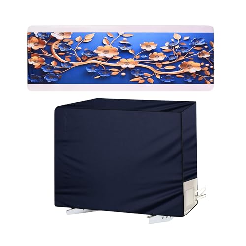 Image of Printed Split 1.5 Ton AC Cover Set - Indoor & Outdoor Protection, All Weather Cover /Attractive Digital Prints /Dustproof /Silken water-resistant Split Ac Cover (Golden Flower)