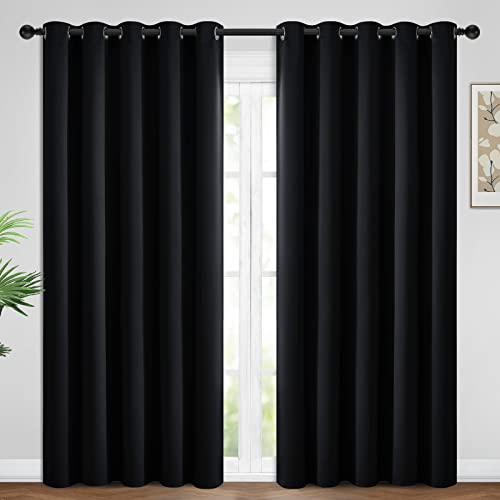 Yakamok Room Darkening Curtains 62x84 inch Length Black-Living Room