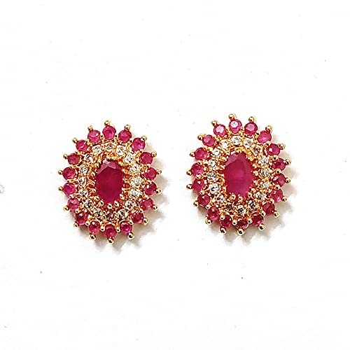 Jewels Corner Womens Glamorous Beautiful Looks Ruby & White Cubic Zirconia Brass Stud Earring (B09J26RK17) Amazon Price History, Amazon Price Tracker